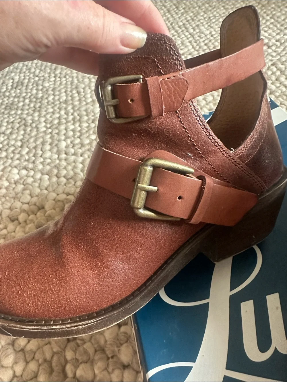 Lucky Brand Women's Rustic Brown Leather Buckle Ankle Boots